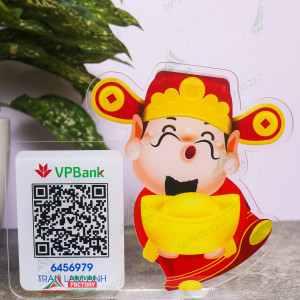 Bảng mica để bàn in QR code thanh toán QRMC003 Thần Tài may mắn