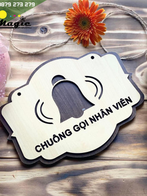 Bảng gỗ decor quán cafe, nhấn chuông gọi nhân viên