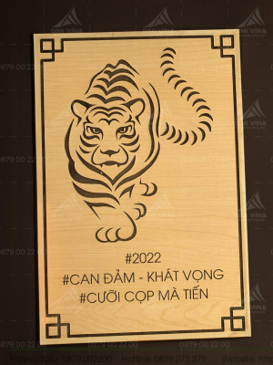 Bảng gỗ khắc thần thú Cọp phong thủy DCR001