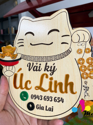 Bảng gỗ hình mèo thần tài Úc Linh