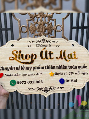 Bảng gỗ tên shop Út Mai - Cơm Tấm 86