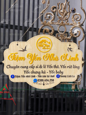 Bảng gỗ tên shop, bảng gỗ live stream Tiệm Yến Nhà Linh