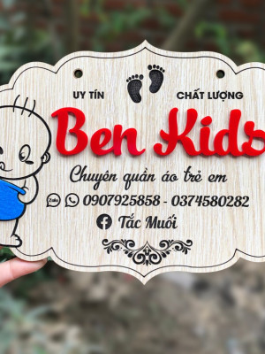 Bảng gỗ tên shop Ben Kids