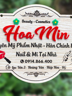 Bảng gỗ tên shop Hoa Min