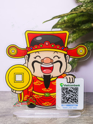 Bảng mica in mã Qr Code để bàn QRMC002 Thần Tài phong thủy