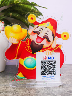 Bảng mica in mã QR code Thần Tài QRMC004 để bàn chiêu tài lộc