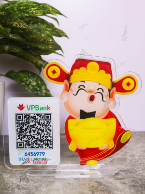 Bảng mica để bàn in QR code thanh toán QRMC003 Thần Tài may mắn