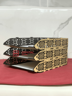 Khay đựng tài liệu khổ A4 bằng gỗ DCR003 cắt họa tiết cổ điển