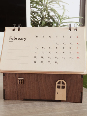 Lịch gỗ hình ngôi nhà trang trí Tết nhà cửa bàn làm việc cao cấp sang trọng